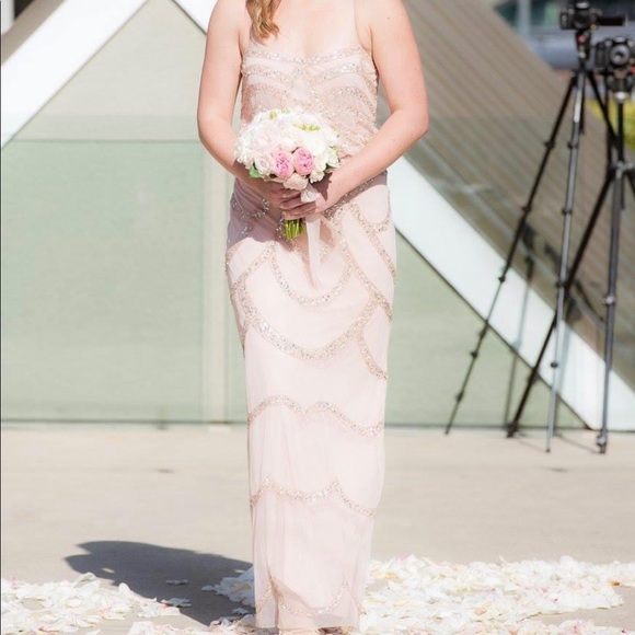 blush beaded bridesmaid dresses